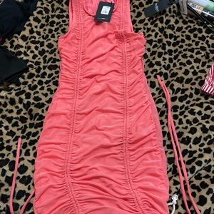 Coral dress, ruffle